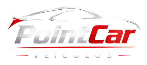 "Logotipo da Point Car Veículos com desenho de um automóvel em prata, nome da empresa em prata e vermelho sobre fundo azul escuro, acompanhado dos telefones (65) 99804-3753 e (65) 99330-7275."